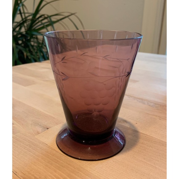 1970s Etched Wine Decanter and Glasses Aubergine (eggplant) Color - Picture 5 of 7